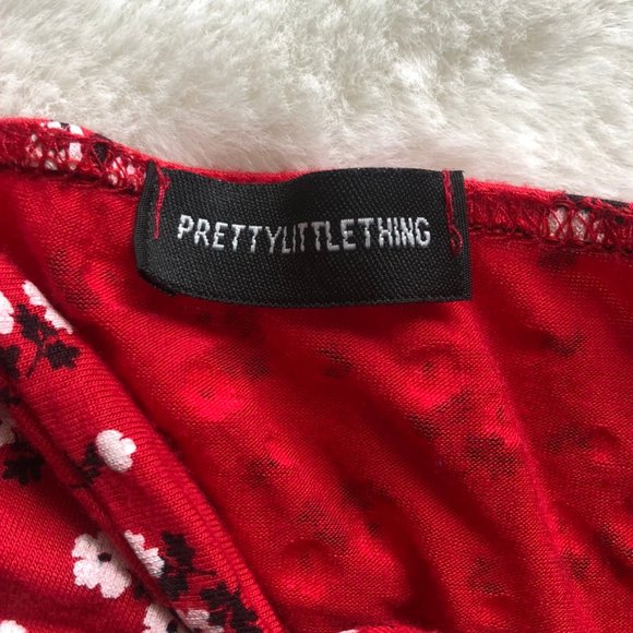 PrettyLittleThing Red Floral Tie Front Dress - Picture 11 of 14